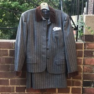 Ralph Lauren Grey Pinstripe Flannel Wool Suit Sz10
